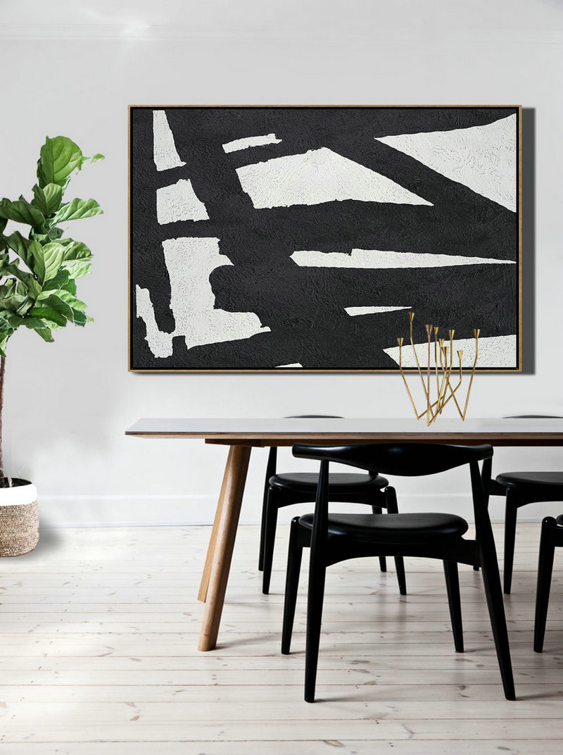 Extra Large Paintings,Hand Painted Oversized Horizontal Minimal Art On Canvas, Black And White Minimalist Painting - Canvas Wall Paintings